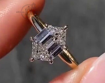 3 CT Elongated Hexagon Moissanite Engagement Ring For Gifts Six Prong Solitaire Ring, Promise Ring Gift For Her 14K Gold Wedding Ring Gift