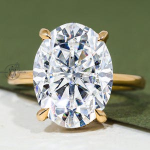 3 CT Oval Moissanite Ring Plain Band Oval Engagement Ring 14K Solid Gold Simple Oval Solitaire Ring Delicate & Dainty Promise Ring For Her