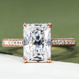 3.0 CT Radiant Cut Moissanite Engagement Ring Radiant Cut Hidden Halo Moissanite Ring Art Deco Wedding Ring Pave Set Moissanite Promise Ring