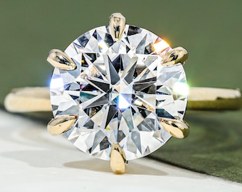 6-Prong Round Engagement Ring in 14k Solid Gold 3.5 CT Moissanite Engagement Ring Solitaire Moissanite Ring Gold Promise Ring