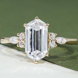 Unique Elongated Hexagon Cut Moissanite Engagement Ring Unique Solitaire Ring Dainty Wedding Ring Minimalist Bridal Ring Proposal Gift/Ring