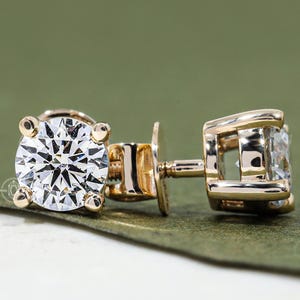 1 Carat Total Weight Diamond Earring Studs, 14K Yellow Solid Gold Lab Grown Diamond Stud VS EFG Color Diamond Earrings Passes Diamond Tester