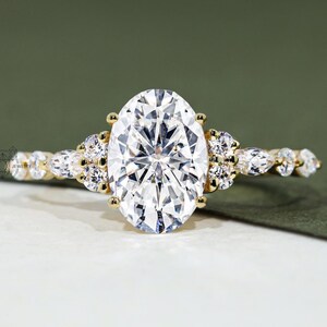 2.25 CT Oval Cut Colorless Moissanite Engagement Ring Marquise & Round Brilliant Cut Diamond Ring Bridal Ring Anniversary Promise Ring