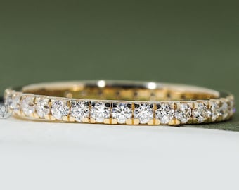 1.5 MM Round Cut Moissanite Diamond Wedding Band 14k Solid Yellow Gold Full Eternity Band Pave Wedding Ring Gift Stackable Infinity Ring