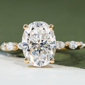 3.5 CT Oval Cut Moissanite Diamond Engagement Ring Oval Engagement Ring Moissanite Hidden Halo Proposal Ring Side Stone Marquise Ring