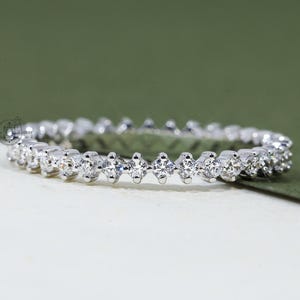 14K Gold Dainty Shared Prong Ring Bubble Prong Set Round Moissanite Full Eternity Band Floating Diamond Band Minimalist Stacking Ring