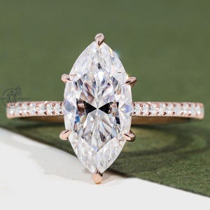2.0 CT Marquise Cut Moissanite Engagement Ring 14K Solid Gold 6 Prong Marquise Solitaire Hidden Halo Ring Marquise Promise Ring Wedding Gift