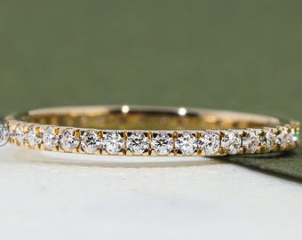 14k Solid Gold Full Eternity Band Round Cut Moissanite Wedding Ring Stackable Ring Anniversary Gift for Women Stackable Band Bridal Ring