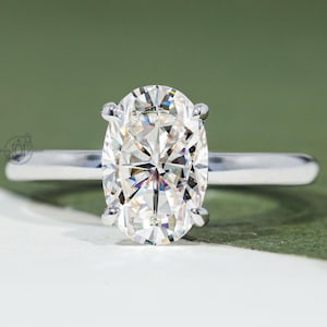 1.5 CT Oval Moissanite Ring Thin Band Oval Engagement Ring 14K Solid Gold Simple Oval Solitaire Ring Delicate & Dainty Promise Ring For Her