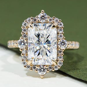 3.5 CT Radiant Cut Moissanite Engagement Ring Vintage Halo Moissanite Ring Art Deco Wedding Ring Pave Setting Promise Ring For Her