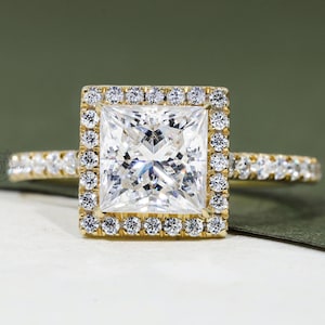 Princess Diamond Anniversary Ring Halo Engagement Ring Moissanite Diamond Ring Pave Setting Anniversary Ring Square Diamond Birthday Gift