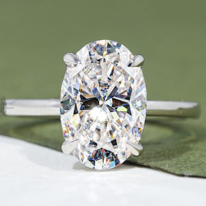 3.75 CT Oval Brilliant Moissanite Ring Oval Cut Hidden Halo Engagement Ring 14K Solid Gold Solitaire Ring Anniversary Ring Proposal Ring