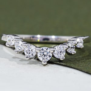 Round Diamond Curved Band Diamond Wedding Band Lab Grown Diamond Band Custom Curved Matching Band Stackable Band for Her Anniversary Gifts