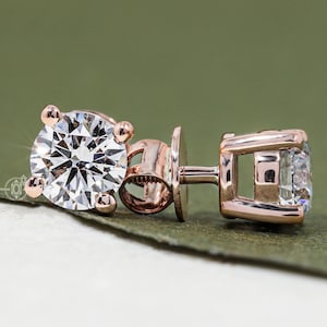 14K Rose Gold 1 Ct Diamond Earrings, 14K Rose Gold Lab Grown Diamond Earrings, VS Diamond Studs, Holiday Gifts, Birthday Gift