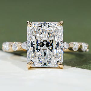 Radiant Cut Moissanite Engagement Ring: 3.5 CT, 14K Gold Hidden Halo Bridal Ring