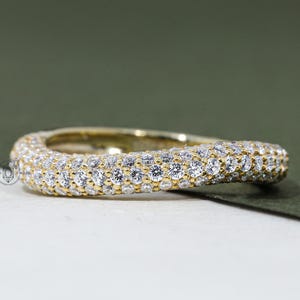 Wavy Pave Diamond Ring 14k or 18k Solid Gold Ring Natural Diamond Half-Eternity Ring Curved Statement Ring Gold Wave Band Matching Band