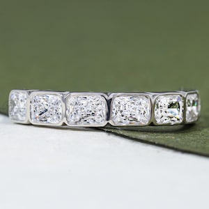 Radiant Cut Moissanite Diamond Half Eternity Band Bezel Set Promise Band Anniversary Ring Unique Stackable Bridesmaid/Wedding Gift for Women