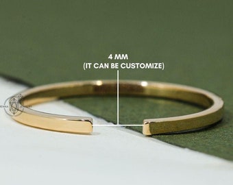 14K Solid Gold Open Cuff Wedding Band, Simple Stacking Thin Engagement Ring, Minimalist Dainty Promise Ring, Delicate Cuff open Midi Ring