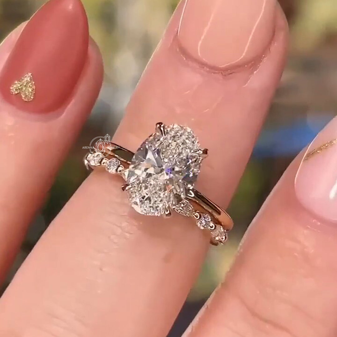 3 CT Oval Cut Moissanite Wedding Ring Set Moissanite Engagement Ring ...