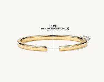 Banda de boda de puño abierto de oro macizo de 14K, anillo de compromiso delgado de apilamiento simple, anillo de promesa delicado minimalista, anillo midi abierto de puño delicado