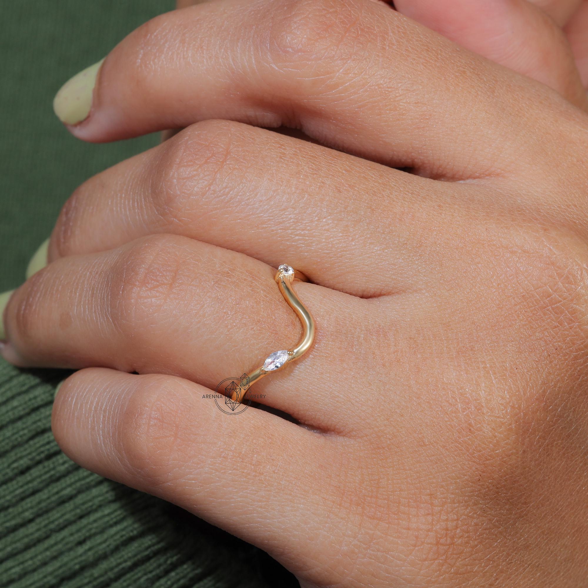Left Design Moissanite Eve Ring Wedding Band Solid Gold Moissanite Curved Marquise Ceremonial Ring Stacking Personalized Rings For Women
