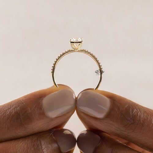 Shops Cushion Accented Solitaire Engagement Ring Unique Half Eternity Ring Bridal Anniversary Women, Man Made Diamond Simulants, Minimalist Ring