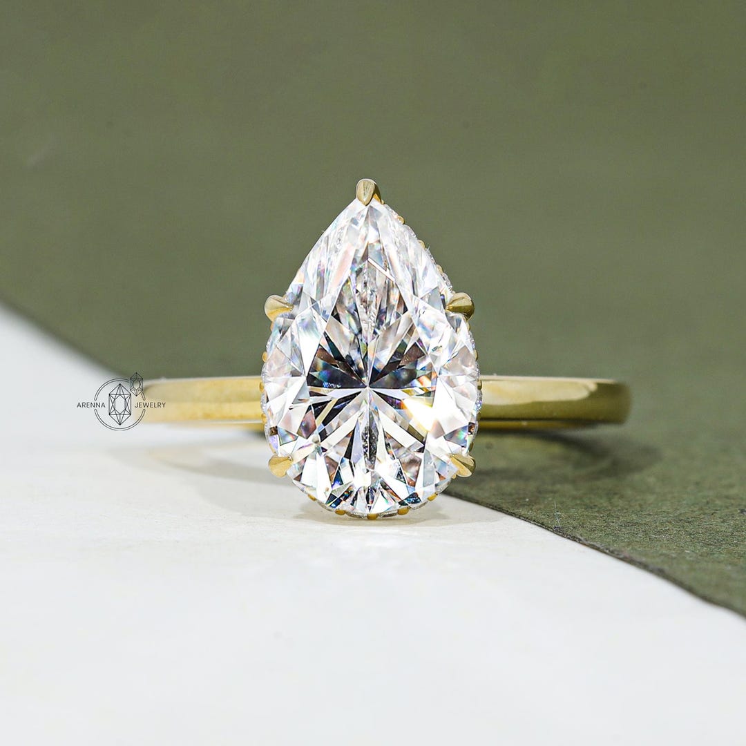3.0 CT Pear Shaped Moissanite Engagement Ring Pear Cut Ring Tear Drop ...