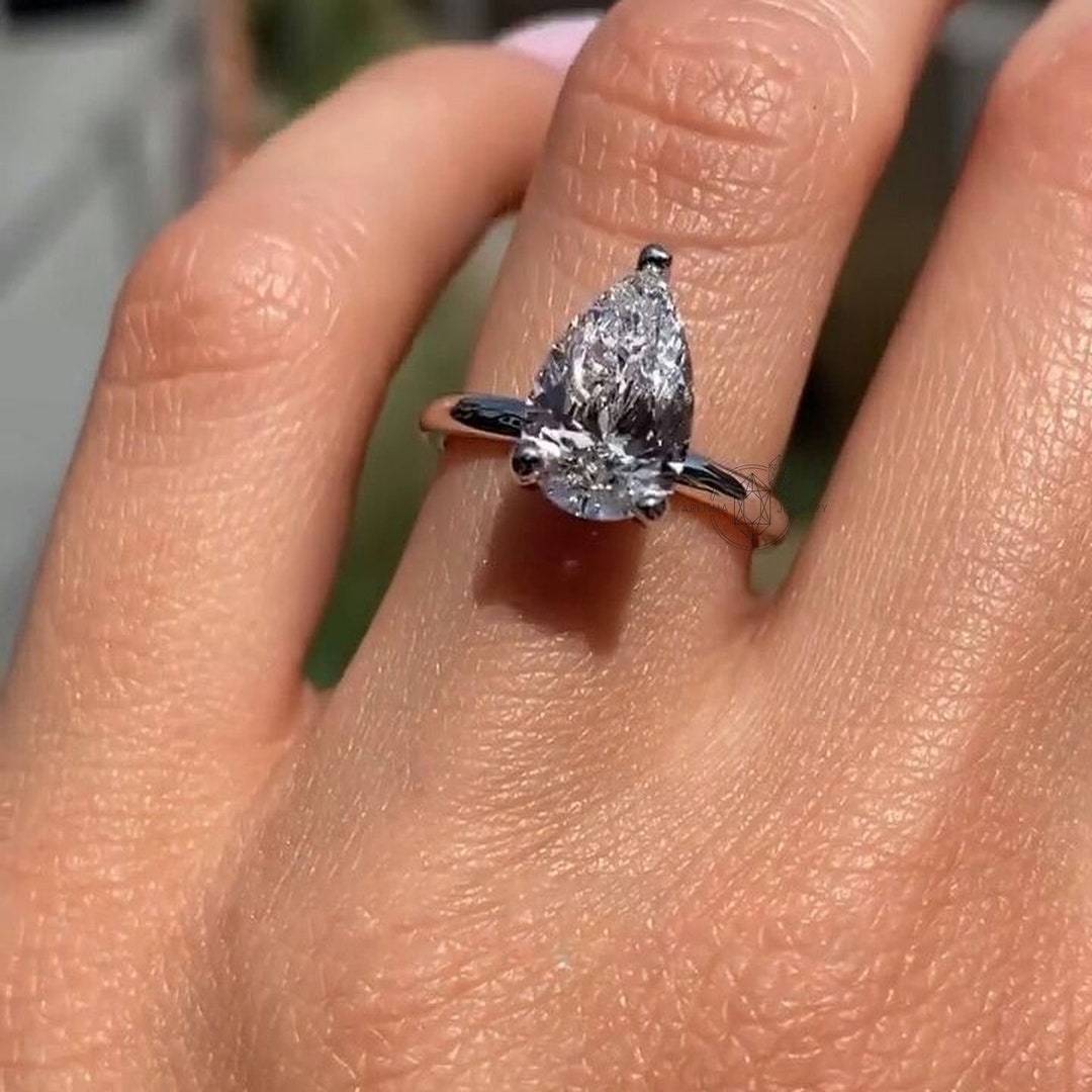 Buy 3 CT Pear Moissanite Engagement Ring Teardrop Solitaire Ring ...