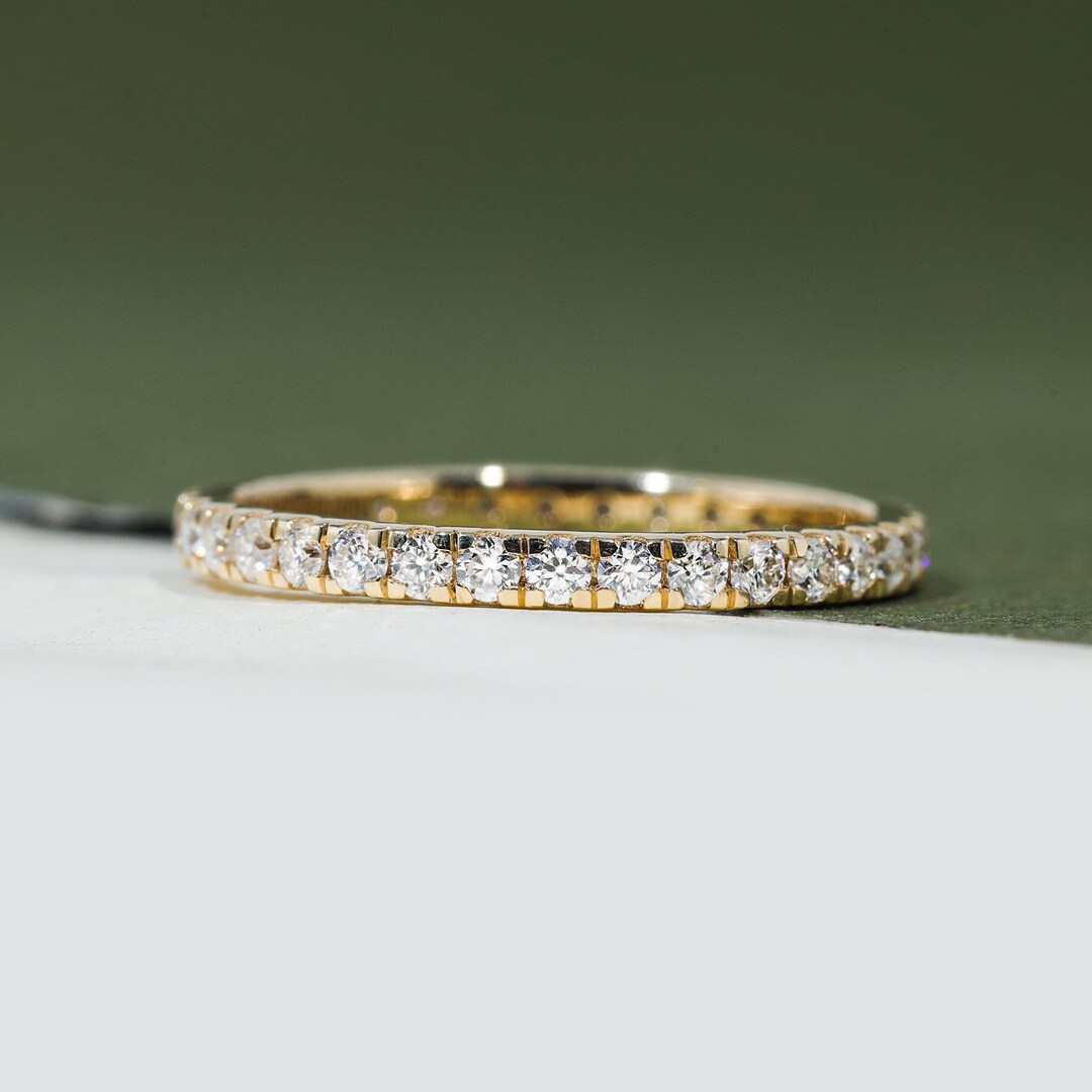 1.5 MM Round Cut Moissanite Diamond Wedding Band 14k Solid Yellow Gold ...