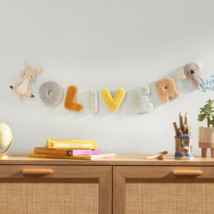 Tufted Name Bunting, Tufted Letter, Baby Name Garland, Name Banner, Aussie Nursery, Wool Name Sign, Nursery Tufted Wall Hanging