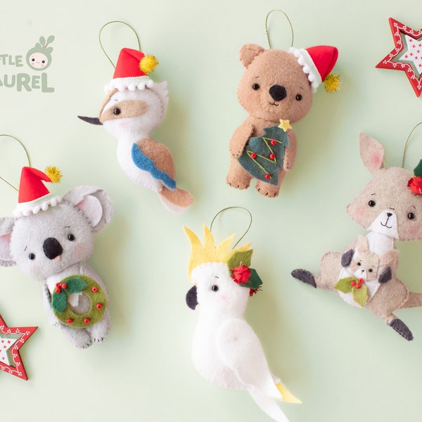 Australische Dieren Kerstversiering, Australische Kerst Ornamenten, Boom ornamenten, Koala, Wombat, Kangoeroe, Kaketoe, Kookaburra