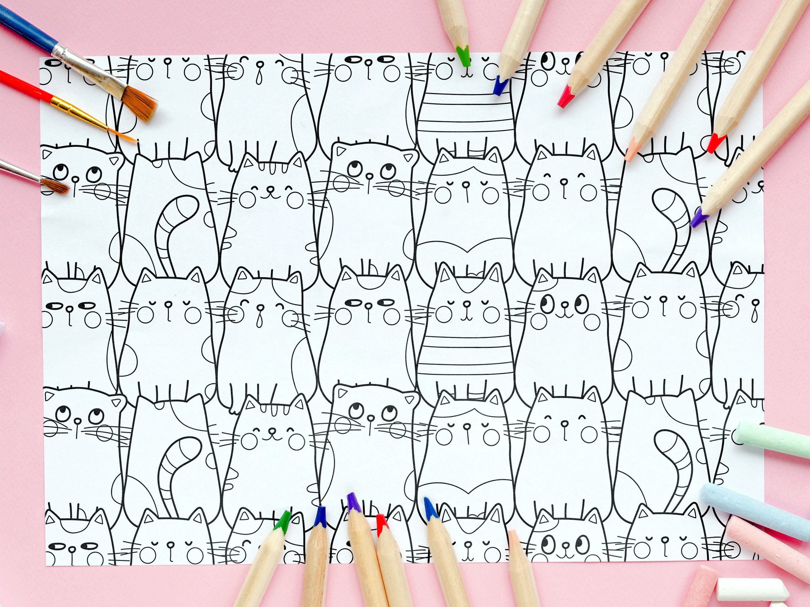 Cats Coloring Page Printable Kitty Coloring Sheet for Kids PDF, Instant