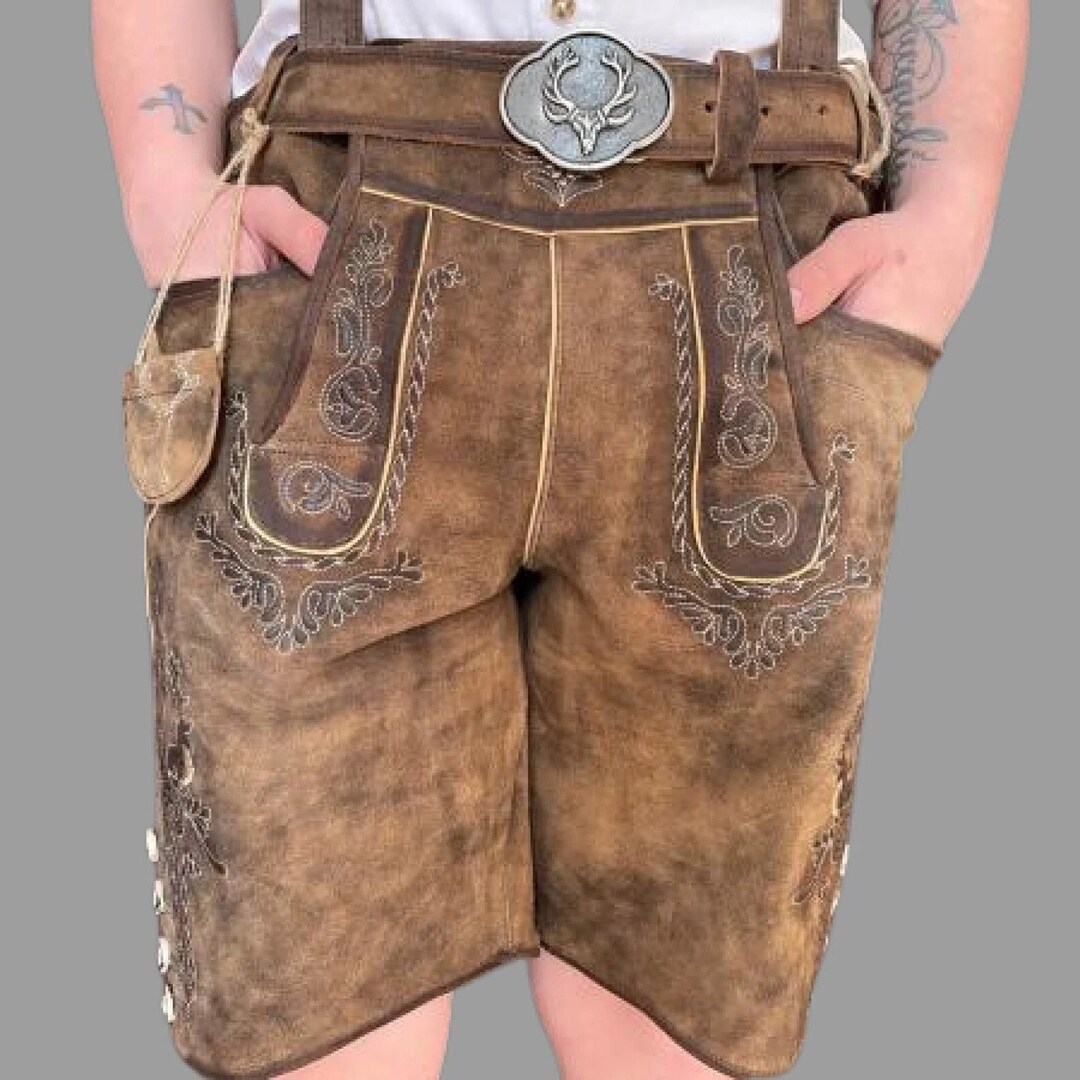 Pantalones Cortos Tradicionales De Cuero De Cordero – Estilo Lederhosen – Oktoberfest – Antique Brown – #JODLER