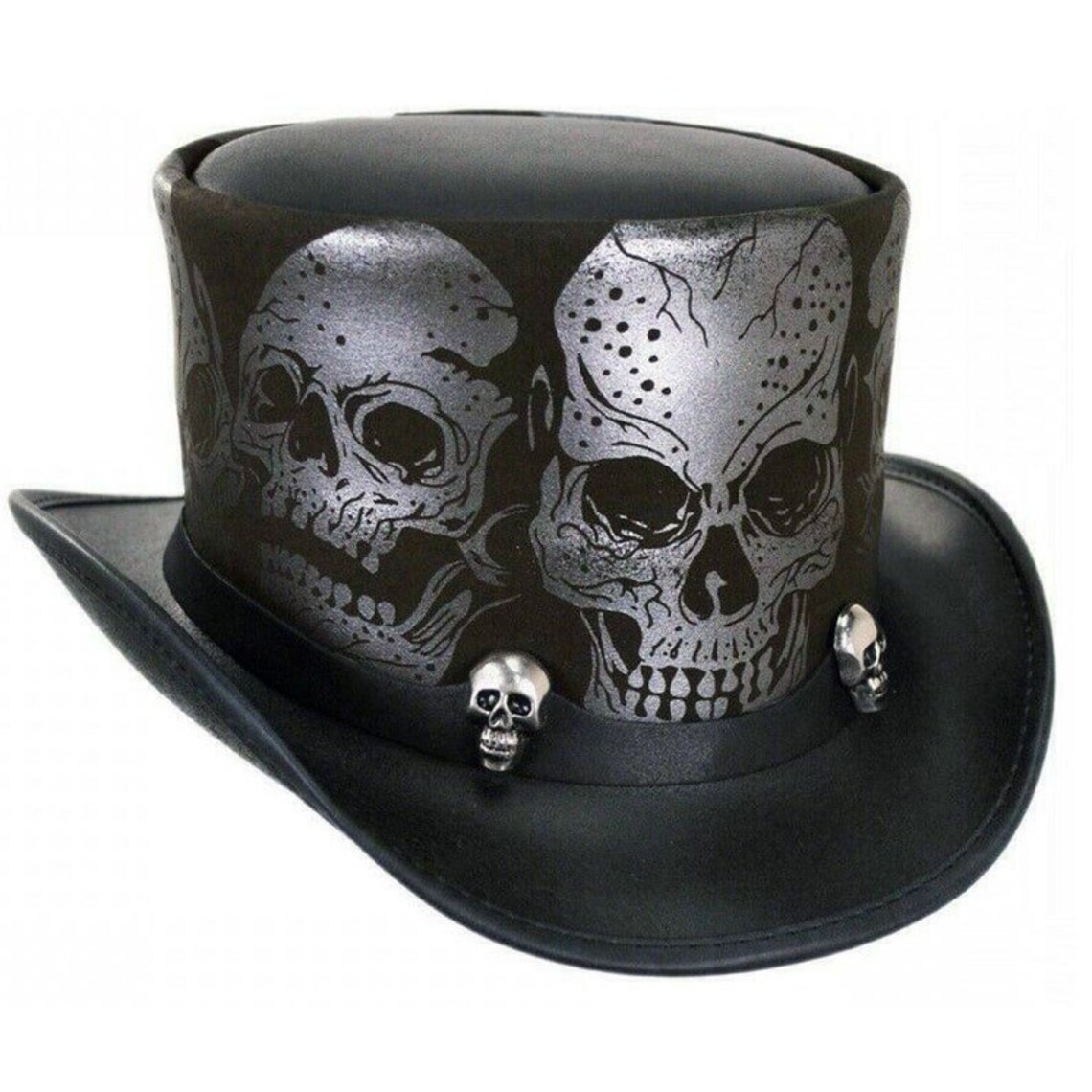 Printed Silver Skulls Top Hat With Two Skulls Band Black Etsy