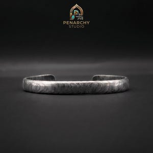 Damascus Steel Cuff Bracelet, Handmade Gothic Vintage Bangle, Forged Steel Bracelet, Thin Unisex Cuff, Anniversary Gift for Him or Her