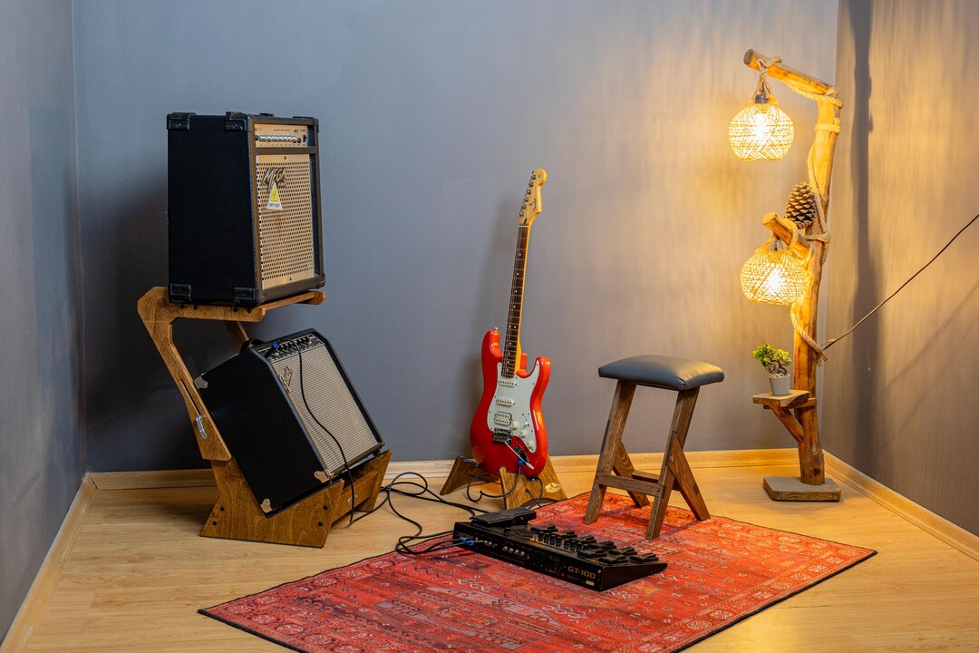 Angled Riser Pad Setup Wooden Amp Stand With Shelf, Angled Amplifier Riser for Guitar Setup ...