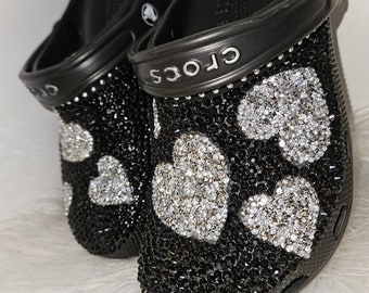 Bling Crocs l Black rhinestones l All Black l Hearts