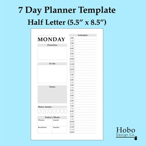 Druckbarer 7-Tage-Planer - Halber Letter - pdf download