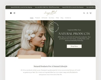 After Sun - Tema Shopify de salud y belleza / Plantilla Shopify para el cuidado de la piel / Diseño femenino / Plantillas Canva editables / Configuración de tienda incluida