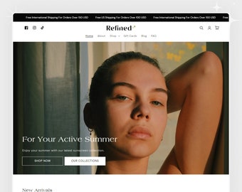 Refined - Cosmetic Shopify Theme | Health & Beauty Shopify Template | Clean, Modern Design | Editable Canva Templates | Store Setup Included