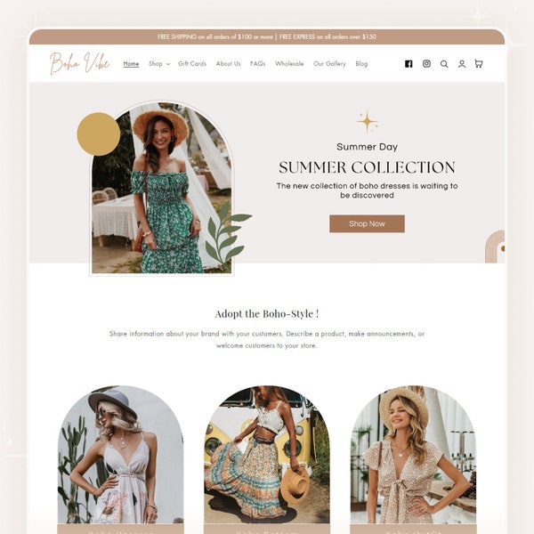 Boho Vibe - Feminine Shopify Theme | Boutique Shopify Template | Sophisticated & Minimalist Design | Editable Canva Templates | OS 2.0 Theme