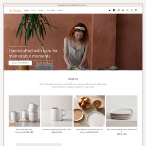 Artigiano - Tema Shopify di articoli fatti a mano / Modello Shopify artigianale / Design moderno, minimale e pulito / Modelli Canva modificabili / Tema OS 2.0