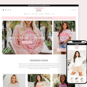 Indie - Boutique Shopify Theme | Pink Shopify Template | Feminine, Minimal & Cute Design | Editable Canva Templates | Shopify OS 2.0 Theme