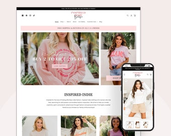 Indie - Boutique Shopify Theme | Pink Shopify Template | Feminine, Minimal & Cute Design | Editable Canva Templates | Shopify OS 2.0 Theme