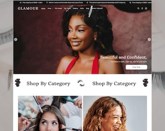 Glamour - Tema Shopify per il settore bellezza / Modello per cosmetici e cura della pelle / Design editoriale di lusso / Negozio di extension per capelli