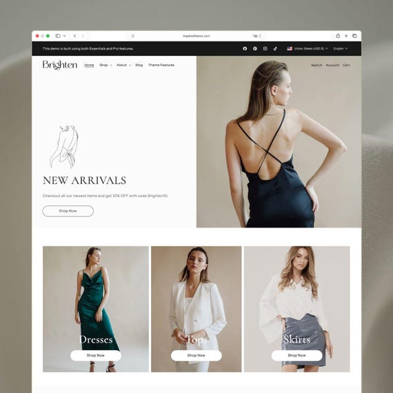 Brighten - Luxury Fashion Shopify Theme | Women's Clothing Template | Elegant Boutique Website | Store Setup Included