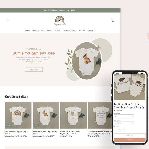 Tale - Baby Clothing Shopify Theme | Boutique Shopify Template | Feminine, Minimal & Clean Design | Editable Canva Templates | OS 2.0 Theme