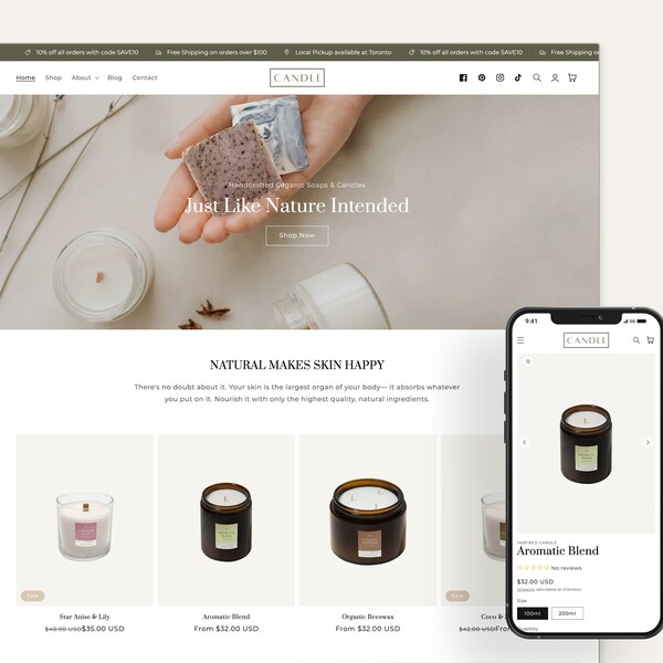 Candle - Clean Shopify Theme | Beauty Shopify Template | Elegant, Modern & Minimal Design | Premade Website Template | Shopify OS 2.0 Theme