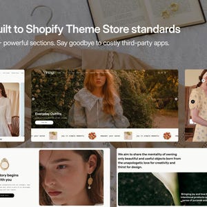 K&ouml;nnte beinhalten: Eine digitale Anzeige einer Website-Vorlage mit dem Titel Vintage, die mehrere Abschnitte mit Bildern von Kleidung, Schmuck und Text enth&auml;lt. Das Layout umfasst Produktfotografien, Navigationsmen&uuml;s und beschreibende Textbl&ouml;cke &uuml;ber Design und Philosophie.