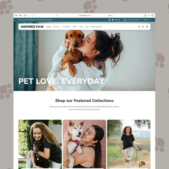 Paw - Pet Supplies Shopify Theme | Dog Accessories Template | Clean & Modern Design | Store Setup Included
